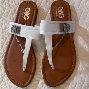 GBG Los Angeles White and Brown Sandals